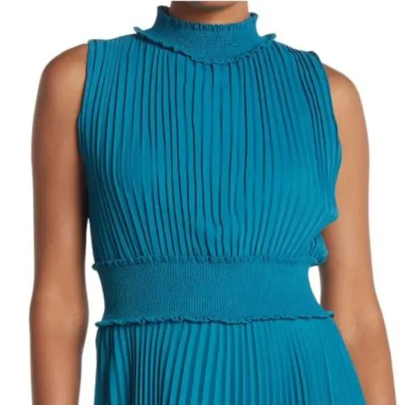 Nanette Nanette Lepore Teal Smocked Neck Pleated Sleeveless Dress 10 - Picture 2 of 15